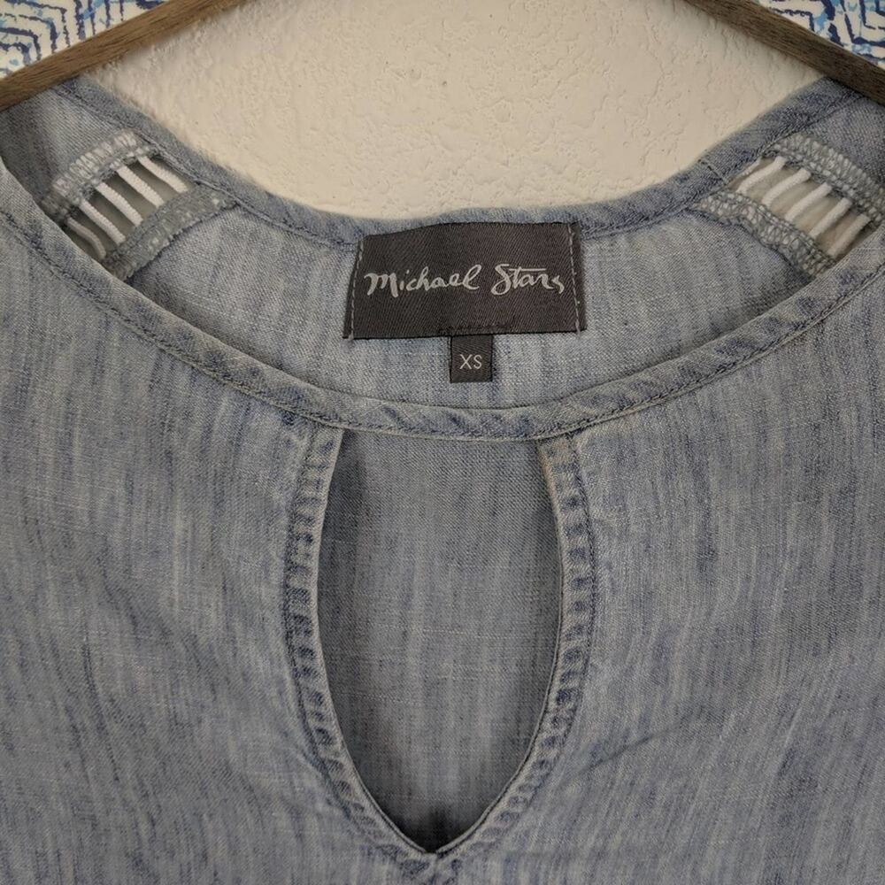 Michael Stars Blouse XS Blue Chambray Embroidered Inset Boho Casual - Picture 4 of 6